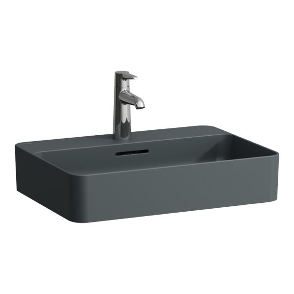 LAUFEN VAL Umývadlová misa, s armatúrnou doskou s jedným otvorom pre batériu, bez prepadu, SaphirKeramik, 550x400 mm, farba Grafit mat, H8122847581111