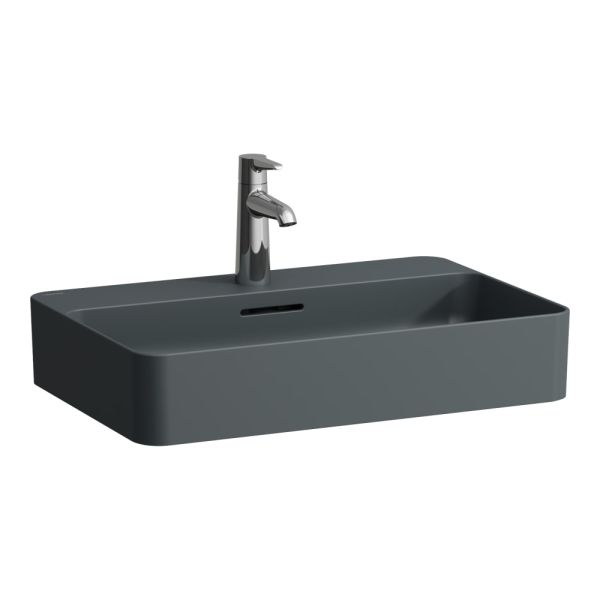 LAUFEN VAL Umývadlová misa, s armatúrnou doskou s tromi otvormi pre batériu s prepadom, SaphirKeramik, 600x400 mm, farba Grafit mat, H8122857581081