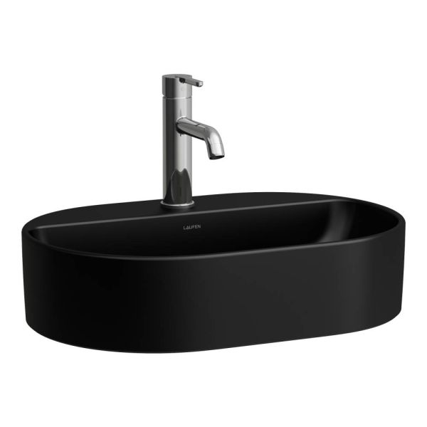 LAUFEN SAVOY Umývadlová misa, oválna s jedným otvorom pre batériu uprostred s prepadom, 550x380 mm, farba Čierna matná, H8129457161041
