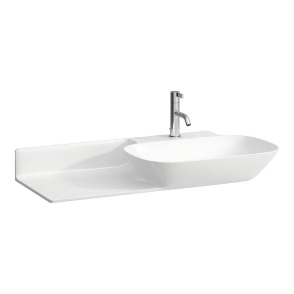 LAUFEN INO Umývadlo, odkladacia plocha vľavo s jedným otvorom pre batériu, bez prepadu, SaphirKeramik, 900x450 mm, farba Biela LCC, H8133014001111