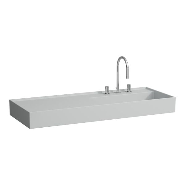 LAUFEN Kartell LAUFEN Umývadlo do nábytku, odkladacia plocha vľavo, bez prepadu, vrátane odpadového ventilu s jedným otvorom pre batériu, bez prepadu, SaphirKeramik, 1200x460 mm, farba Šedá mat, H8133337591111