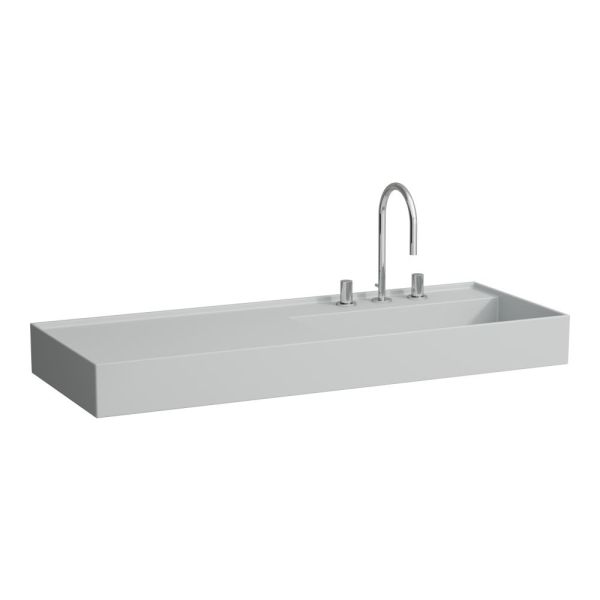 LAUFEN Kartell LAUFEN Umývadlo do nábytku, odkladacia plocha vľavo, bez prepadu, vrátane odpadového ventilu s tromi otvormi pre batériu, bez prepadu, SaphirKeramik, 1200x460 mm, farba Šedá mat, H8133337591581