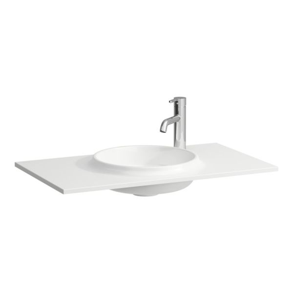 LAUFEN LANI Umývadlo do nábytku 'slim', materiál Marbond s armatúrovou doskou vpravo, s jedným otvorom pre batériu vpravo, bez prepadu, 777x445 mm, farba Biela matná, H8140747571141