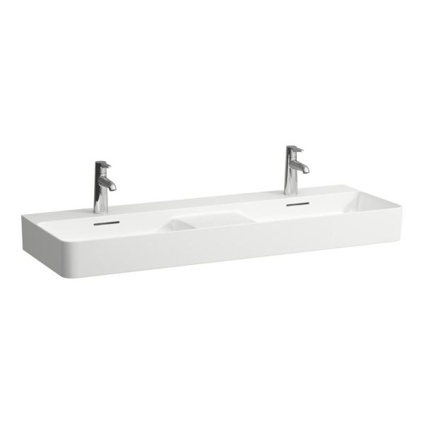 LAUFEN VAL Dvojumývadlo do nábytku, so zníženou odkladacou plochou s reliéfom bez otvoru pre batériu, bez prepadu, SaphirKeramik, 1200x420 mm, farba Biela LCC, H8142824001121