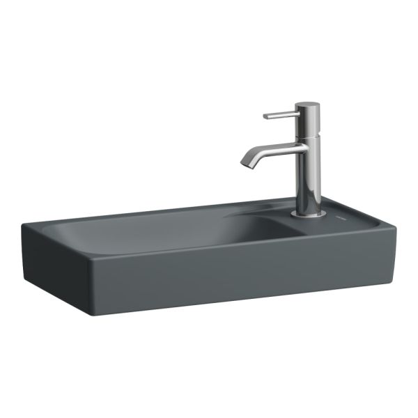LAUFEN MEDA Umývadielko, s armatúrnou doskou vpravo s armatúrovou doskou vpravo, s jedným otvorom pre batériu vpravo, bez prepadu, 460x235 mm, farba Grafit mat, H8151137581141