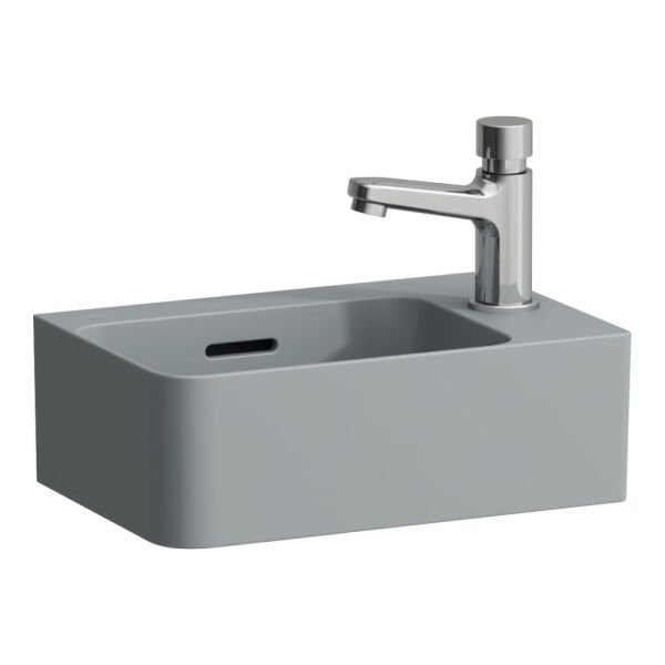 LAUFEN VAL Umývadielko s jedným otvorom pre batériu vpravo s prepadom, SaphirKeramik, 340x220 mm, farba Grafit mat, H8152807581061