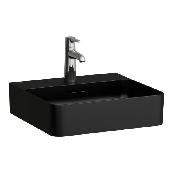 LAUFEN VAL Umývadielko bez otvrou pre batériu s prepadom, SaphirKeramik, 450x420 mm, farba Čierna matná, H8152817161091