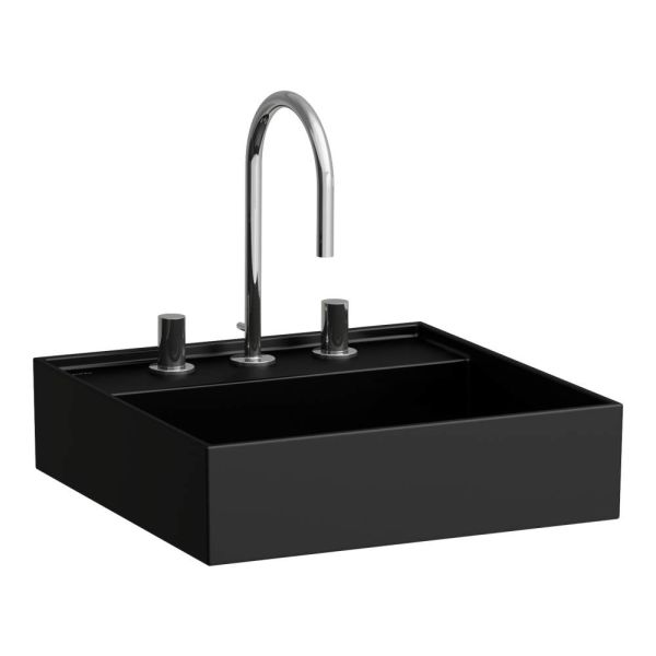 LAUFEN Kartell LAUFEN Umývadielko so skrytým odpadom s tromi otvormi pre batériu, bez prepadu, SaphirKeramik, 460x460 mm, farba Čierna matná, H8153317161581