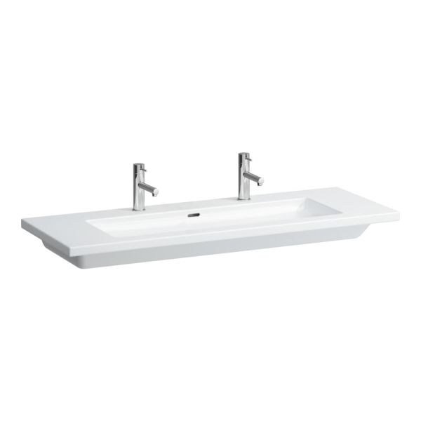 LAUFEN LIVING BY LAUFEN Dvojumývadlo do nábytku s dvoma otvormi pre dve batérie s prepadom, 1300x480 mm, farba Biela LCC, H8164364001071