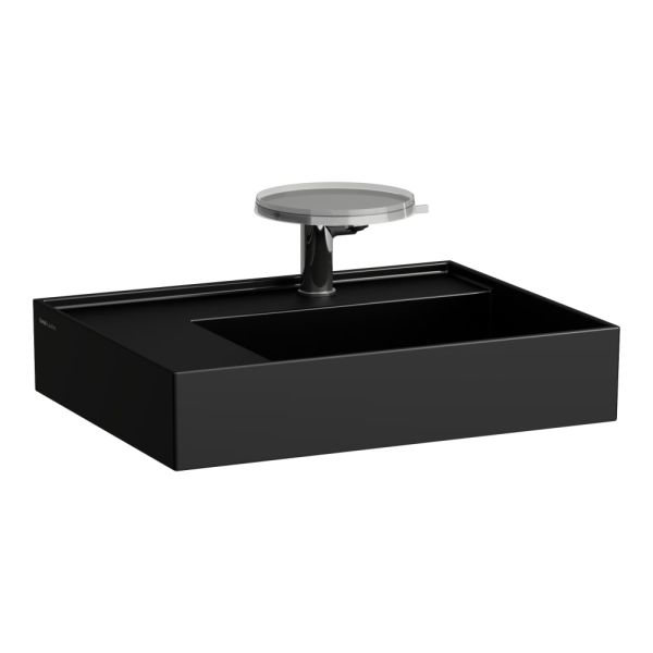LAUFEN Kartell LAUFEN Umývadlo so skrytým odpadom, odkladacia plocha vľavo, brúsená spodná časť bez otvoru pre batériu, bez prepadu, SaphirKeramik, 600x460 mm, farba Čierna matná, H8183357161121