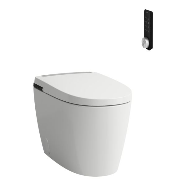 LAUFEN CLEANET ALVIA Stacionárne WC, hlboké splachovenie, Silnet Flush s aut. splach. a predplachom., vrátane WC sedadla s poklopom s aut. zdvíhaním a sklápaním so spomaľovaním, vyhriev. dosky,  dial. ovlád., Wi-Fi, sušenia, UV dezinf. a amb. osvetlenia, 