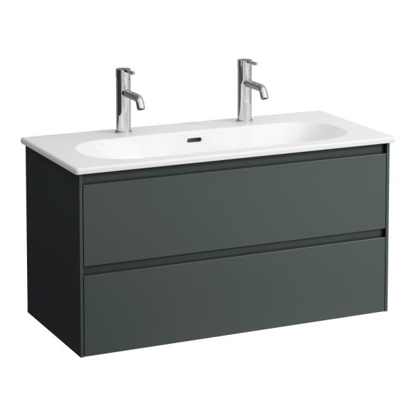 LAUFEN LUA Umývadlo slim so skrinkou 'Lani' 100 cm, s 2 zásuvkami, 1000x455x525 mm, Šedá traffic 266, H8600882661071