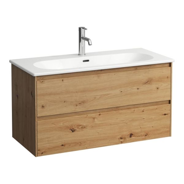 LAUFEN LUA Umývadlo slim so skrinkou 'Lani' 100 cm, s 2 zásuvkami, 1000x455x525 mm, Divoký dub 267, H8600882671041