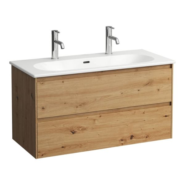 LAUFEN LUA Umývadlo slim so skrinkou 'Lani' 100 cm, s 2 zásuvkami, 1000x455x525 mm, Divoký dub 267, H8600882671071