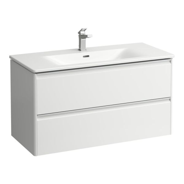 LAUFEN PALACE Umývadlo slim so skrinkou 100 cm, s 2 zásuvkami, vr. deliaceho systému do zásuviek, úchytka z eloxovaného hliníka (lesk), 985x450x530 mm, Multicolour farby 999, H8607079991041