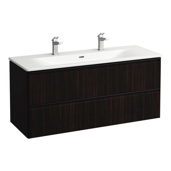 LAUFEN PALACE Umývadlo slim so skrinkou 120 cm, s 2 zásuvkami, vr. deliaceho systému do zásuviek, úchytka z tmavého hliníka (mat), 1200x450x545 mm, Tmavohnedý brest 263, H8617092631071