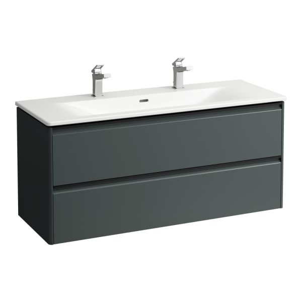 LAUFEN PALACE Umývadlo slim so skrinkou 120 cm, s 2 zásuvkami, vr. deliaceho systému do zásuviek, úchytka z tmavého hliníka (mat), 1200x450x545 mm, Šedá traffic 266, H8617092661071