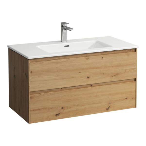 LAUFEN LAUFEN PRO S Umývadlo 'slim' so skrinkou 100 cm, s 2 zásuvkami, vr. deliaceho systému do zásuviek, 1000x500x535 mm, Divoký dub 267, H8649672671041