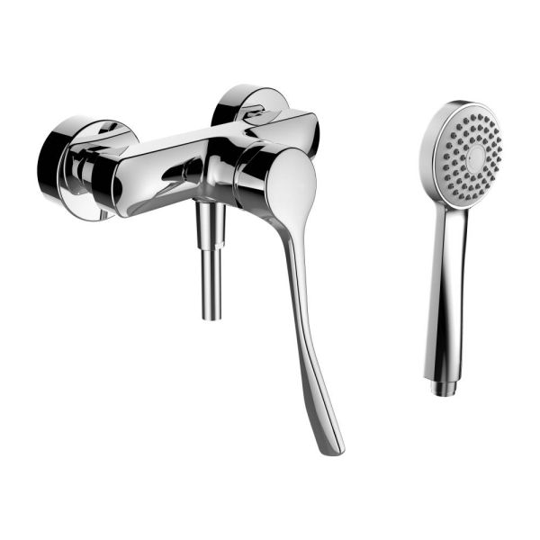 LAUFEN CITYPRO Sprchová nástenná batéria s lekárskou pákou, sprchovou hadicou 1500mm, ručnou sprchou Aquajet, obmedzovač prietoku a vody, Chróm 100, HF500952100694