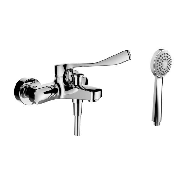 LAUFEN CITYPRO Vaňová nástenná batéria s lekárskou pákou, sprchovou hadicou 1500mm, ručnou sprchou Aquajet, obmedzovač prietoku a teploty, Chróm 100, HF500962100694