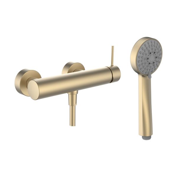 LAUFEN TWINPLUS SLIM Sprchová nástenná páková batéria, so sprchovou hadicou 1500 mm a ručnou sprchou MyTwin100, PPVD svetlo zlatá matná, PVD svetlo zlatá matná 462, HF505450462600