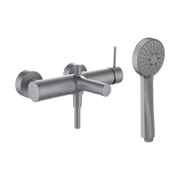 LAUFEN TWINPLUS SLIM Vaňová nástenná páková batéria, so sprchovou hadicou 1500 mm a ručnou sprchou MyTwin100, PVD inox kartáčovaná oceľ 423, HF505460423600