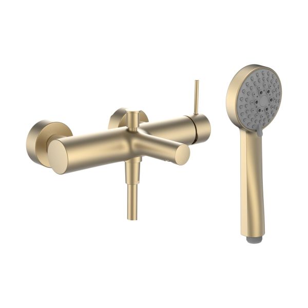 LAUFEN TWINPLUS SLIM Vaňová nástenná páková batéria, so sprchovou hadicou 1500 mm a ručnou sprchou MyTwin100, PVD svetlo zlatá matná 462, HF505460462600