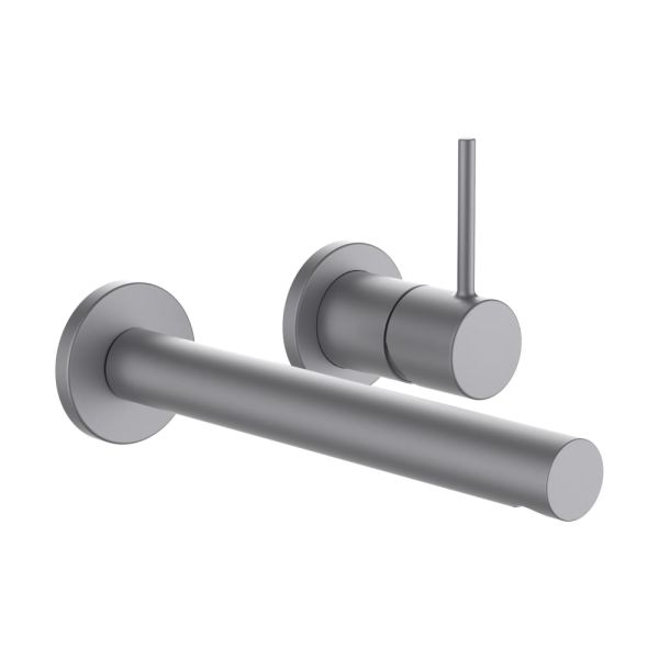 LAUFEN TWINPLUS SLIM Umývadlová páková nástenná batéria pre podomietkové teleso Simibox 2-bodové, pevný výtok 195 mm, PVD inox kartáčovaná oceľ 423, HF505470423000