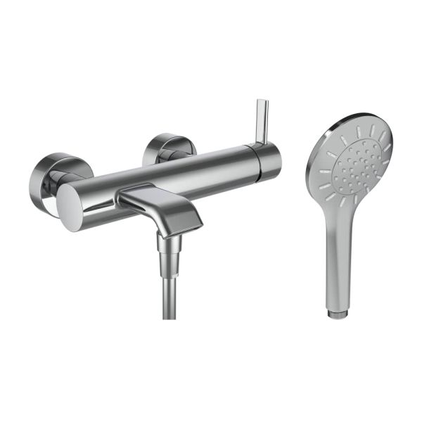 LAUFEN MEDA Vaňová nástenná páková batéria kompletná (sprchová hadica SimiFlex + hlavová sprcha MyTwin100), rozteč armatúr 150 mm, Chróm 100, HF506660100600