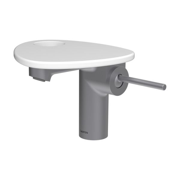 LAUFEN ADA Umývadlová stojánková páková batéria s výtokom 110 mm, bez výpusti, vrátane poličky s otvorom, PVD nerez/biela matná 502, HF506702502000