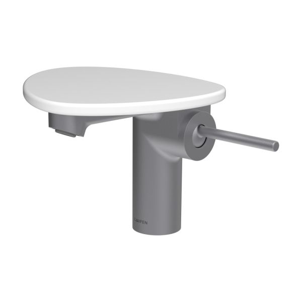 LAUFEN ADA Umývadlová stojánková páková batéria s výtokom 110 mm, bez výpusti, vrátane poličky bez otvoru, PVD nerez/biela matná 502, HF506702502060