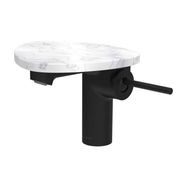 LAUFEN ADA Umývadlová stojánková páková batéria s výtokom 110 mm, bez výpusti, vrátane poličky bez otvoru, PVD čierna/mramor biely 515, HF506702515060