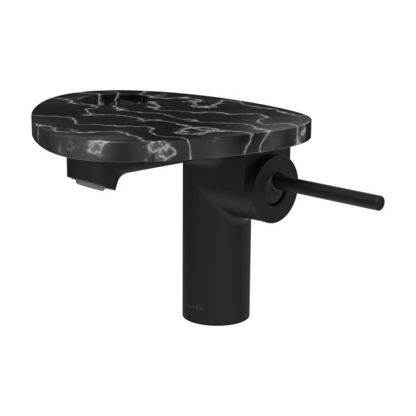 LAUFEN ADA Umývadlová stojánková páková batéria s výtokom 110 mm, bez výpusti, vrátane poličky s otvorom, PVD čierna/mramor čierny 516, HF506702516000