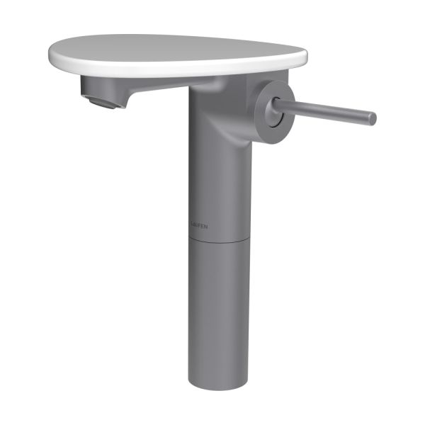 LAUFEN ADA Umývadlová stojánková páková batéria vysoká s výtokom 110 mm, bez výpusti, vrátane poličky bez otvoru, PVD nerez/biela lesklá 501, HF506714501060