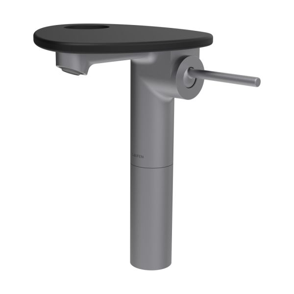 LAUFEN ADA Umývadlová stojánková páková batéria vysoká s výtokom 110 mm, bez výpusti, vrátane poličky s otvorom, PVD nerez/čierna matná 503, HF506714503000