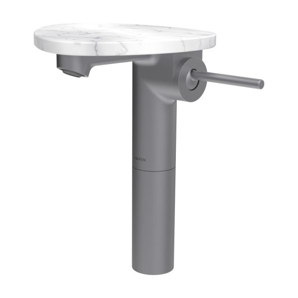 LAUFEN ADA Umývadlová stojánková páková batéria vysoká s výtokom 110 mm, bez výpusti, vrátane poličky bez otvoru, PVD nerez/mramor biely 505, HF506714505060