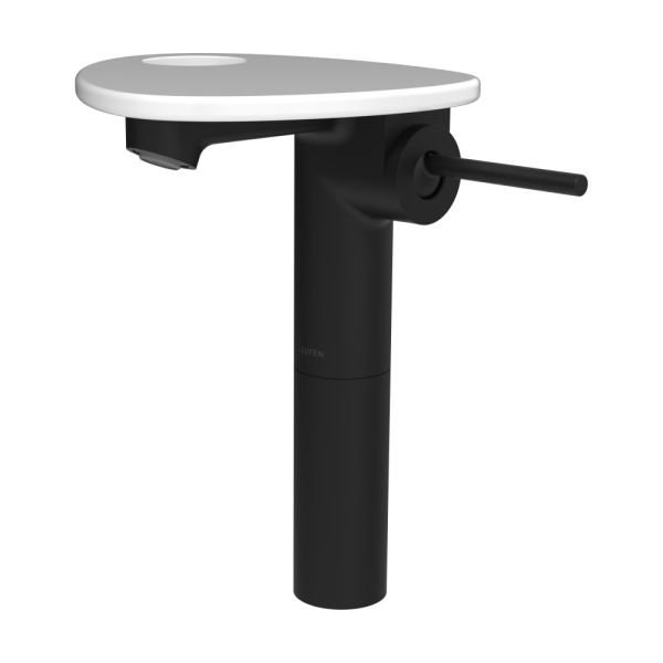 LAUFEN ADA Umývadlová stojánková páková batéria vysoká s výtokom 110 mm, bez výpusti, vrátane poličky s otvorom, PVD čierna/biela lesklá 511, HF506714511000