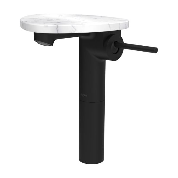 LAUFEN ADA Umývadlová stojánková páková batéria vysoká s výtokom 110 mm, bez výpusti, vrátane poličky bez otvoru, PVD čierna/mramor biely 515, HF506714515060