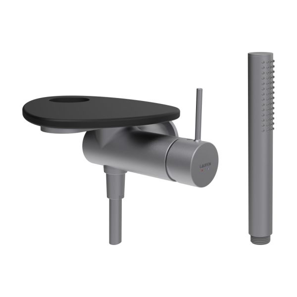 LAUFEN ADA Sprchová podomietková páková batéria pre 1-bodový Simibox, s ručnou sprchou a hadicou, vrátane poličky s otvorom, PVD nerez/kávová matná 504, HF506755504000