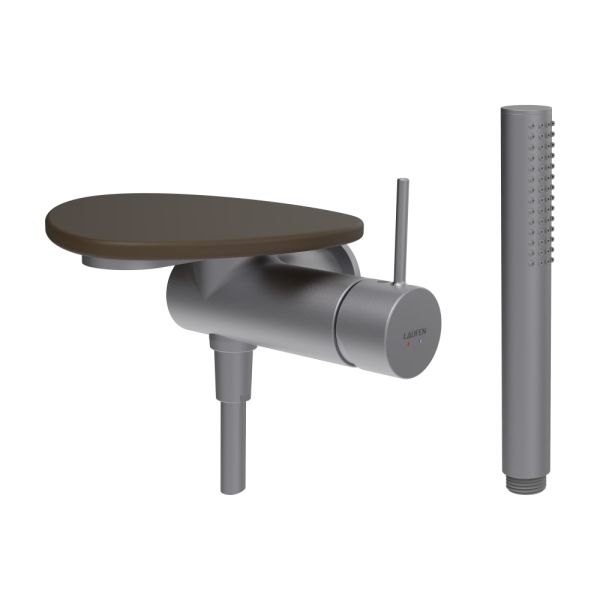 LAUFEN ADA Sprchová podomietková páková batéria pre 1-bodový Simibox, s ručnou sprchou a hadicou, vrátane poličky bez otvoru, PVD nerez/kávová matná 504, HF506755504060