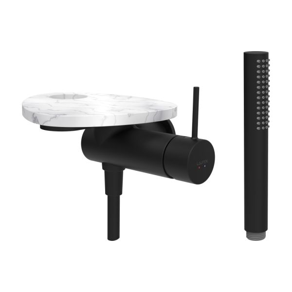 LAUFEN ADA Sprchová podomietková páková batéria pre 1-bodový Simibox, s ručnou sprchou a hadicou, vrátane poličky s otvorom, PVD čierna/mramor biely 515, HF506755515000