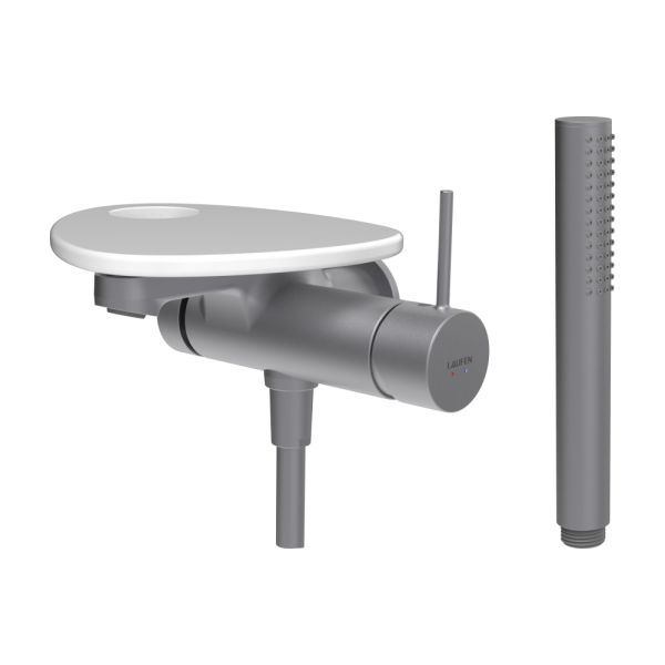 LAUFEN ADA Vaňová podomietková páková batéria pre 1-bodový Simibox, s ručnou sprchou a hadicou, vrátane poličky s otvorom, PVD nerez/biela lesklá 501, HF506765501000