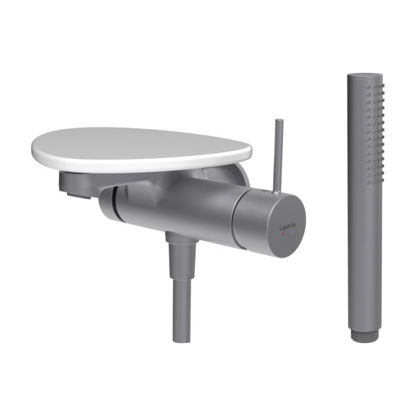 LAUFEN ADA Vaňová podomietková páková batéria pre 1-bodový Simibox, s ručnou sprchou a hadicou, vrátane poličky bez otvoru, PVD nerez/biela lesklá 501, HF506765501060