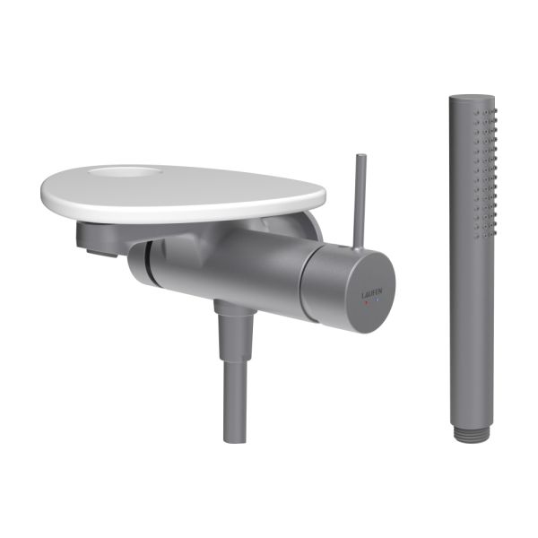 LAUFEN ADA Vaňová podomietková páková batéria pre 1-bodový Simibox, s ručnou sprchou a hadicou, vrátane poličky s otvorom, PVD nerez/biela matná 502, HF506765502000