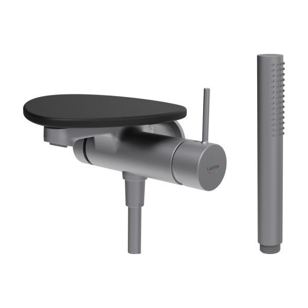 LAUFEN ADA Vaňová podomietková páková batéria pre 1-bodový Simibox, s ručnou sprchou a hadicou, vrátane poličky bez otvoru, PVD nerez/čierna matná 503, HF506765503060