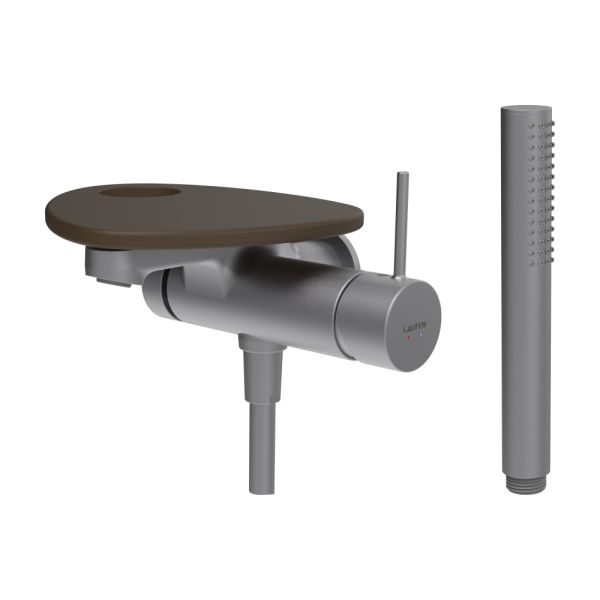 LAUFEN ADA Vaňová podomietková páková batéria pre 1-bodový Simibox, s ručnou sprchou a hadicou, vrátane poličky s otvorom, PVD nerez/kávová matná 504, HF506765504000