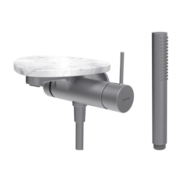 LAUFEN ADA Vaňová podomietková páková batéria pre 1-bodový Simibox, s ručnou sprchou a hadicou, vrátane poličky bez otvoru, PVD nerez/mramor biely 505, HF506765505060