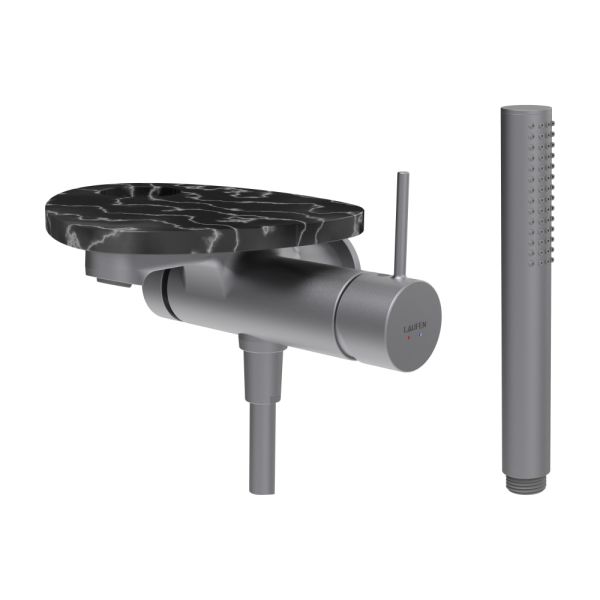LAUFEN ADA Vaňová podomietková páková batéria pre 1-bodový Simibox, s ručnou sprchou a hadicou, vrátane poličky s otvorom, PVD nerez/mramor čierny 506, HF506765506000