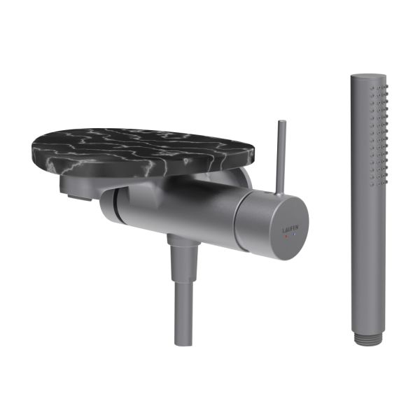 LAUFEN ADA Vaňová podomietková páková batéria pre 1-bodový Simibox, s ručnou sprchou a hadicou, vrátane poličky bez otvoru, PVD nerez/mramor čierny 506, HF506765506060