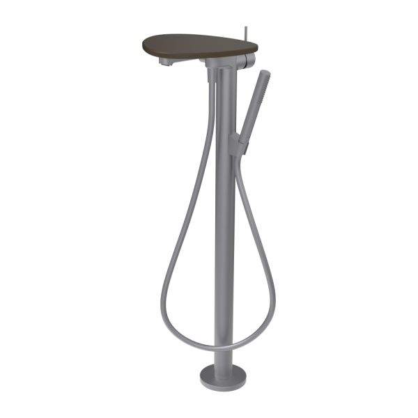 LAUFEN ADA Vaňová páková batéria, vrátane ručnej sprchy a hadice, montáž na podlahu, vrátane poličky bez otvoru, PVD nerez/kávová matná 504, HF506781504060